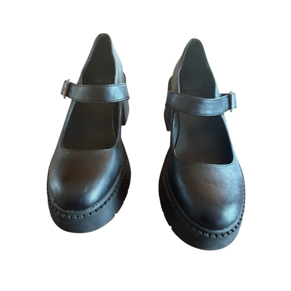 Mary Jane Shoes - Madden NYC Black Lug Mary Jane Shoes Woman's Sz 8.5 Adjustable Straps Whimsgoth